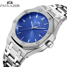 Paulareis Automatic Self Wind Mechanical Stainless Steel Strap Simple Business Blue Rose Gold Yellow Gold Date Watch Men